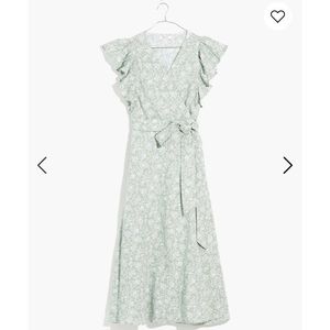 Madewell NWT Linen Blend Ruffle Sleeve Wrap Midi Dress in Piazza Floral